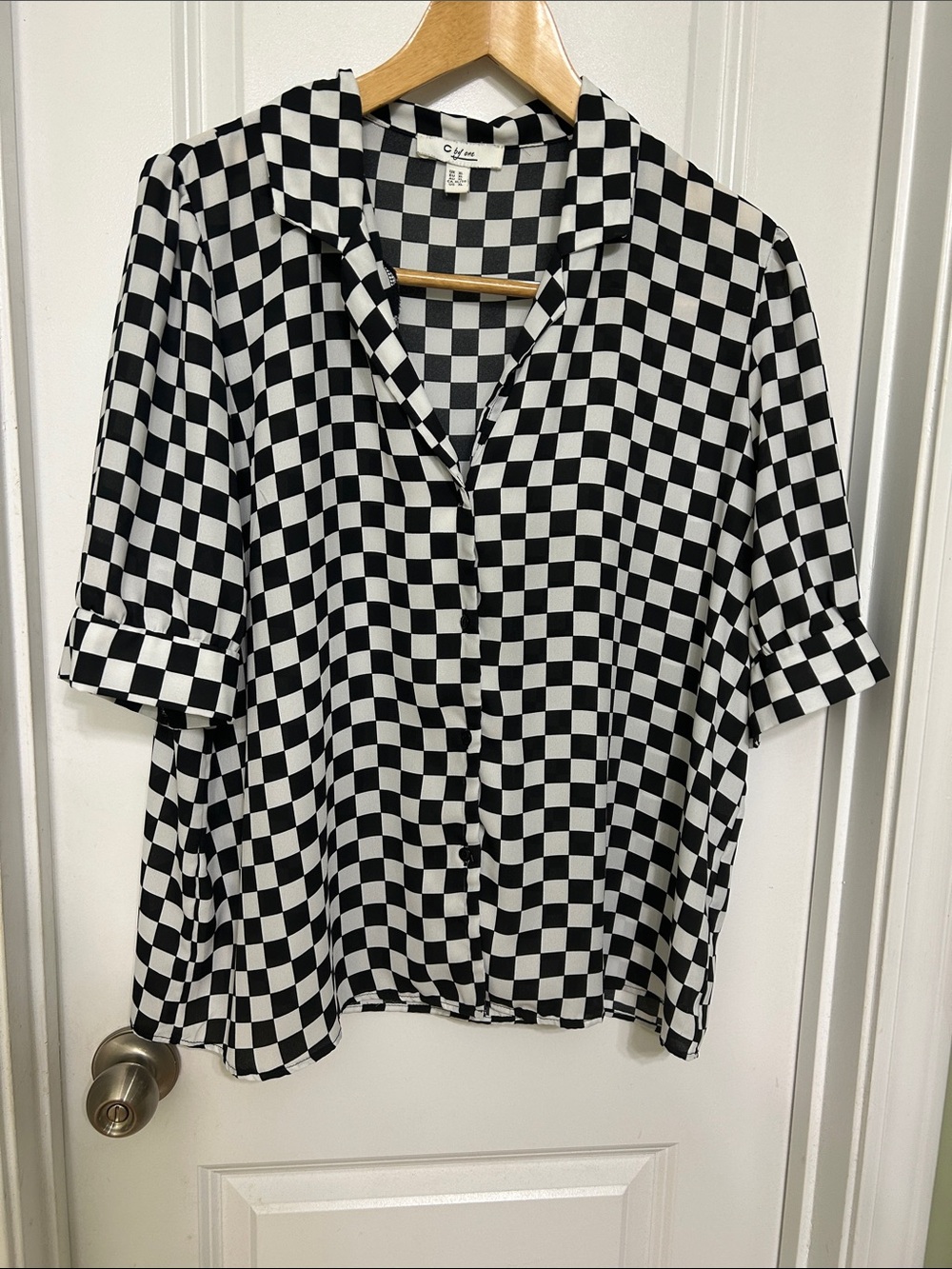 Checkered Button-Down Shirt - Black & White
